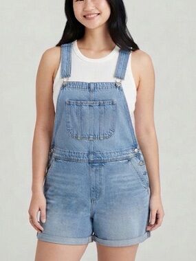American Eagle Tomgirl Shortalls Overalls Light Blue Denim Size XXL